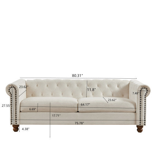 Classic Traditional Living Room Upholstered Sofa with high-tech Fabric Surface/ Chesterfield Tufted Fabric Sofa Couch