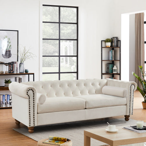 Classic Traditional Living Room Upholstered Sofa with high-tech Fabric Surface/ Chesterfield Tufted Fabric Sofa Couch