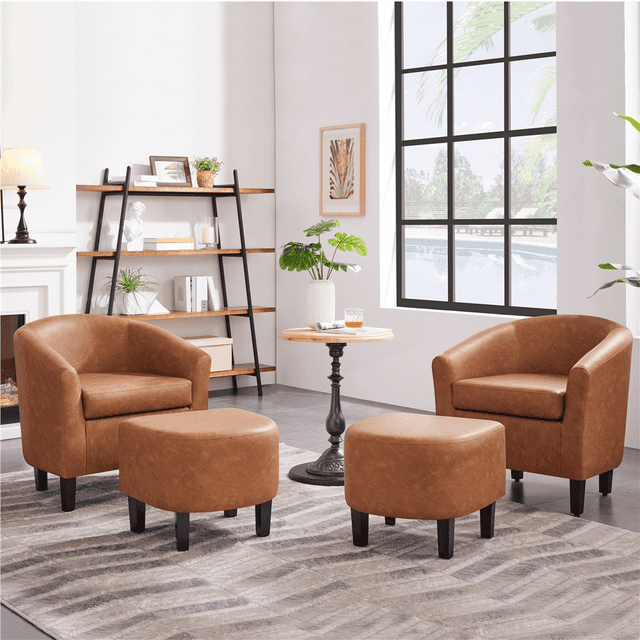 Barrel Accent Chair with Ottoman