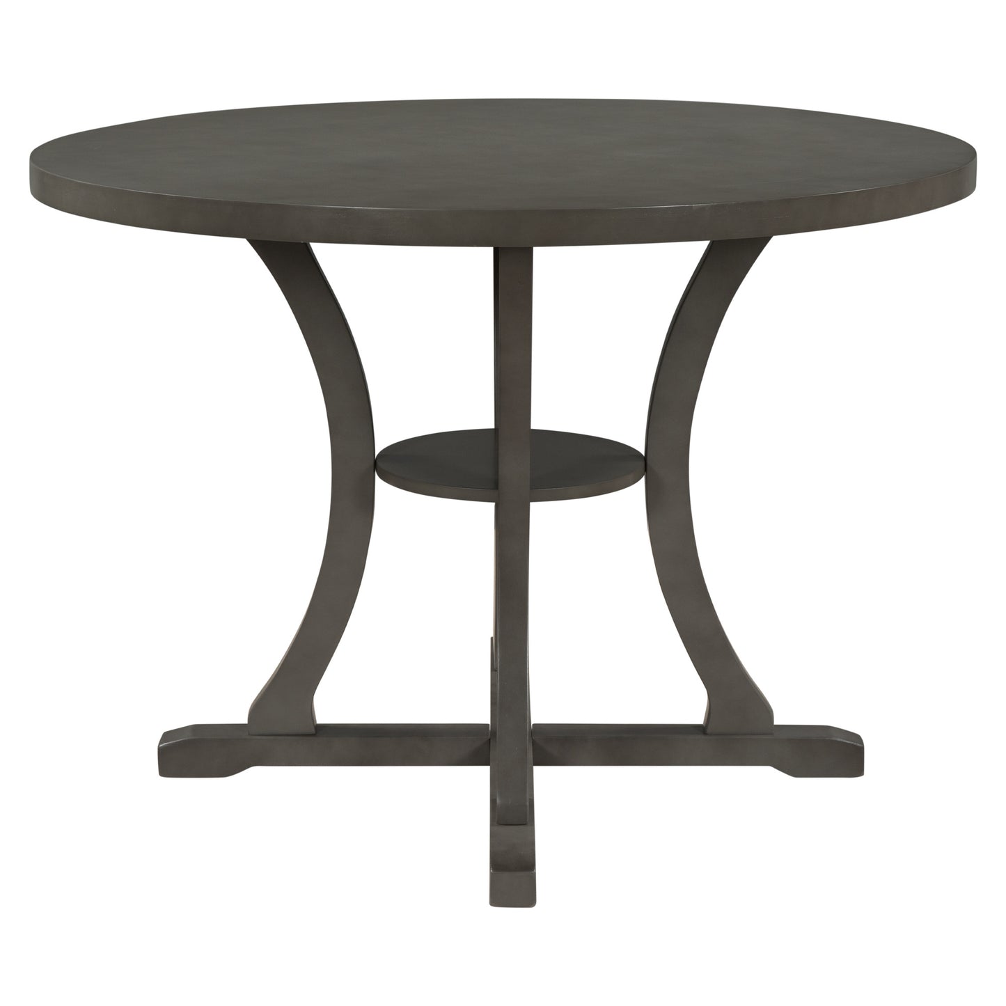 5-Piece Round Dining Table and 4 Fabric Chairs with Special-shaped Table Legs and Storage Shelf