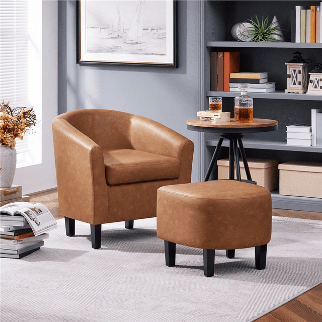 Barrel Accent Chair with Ottoman