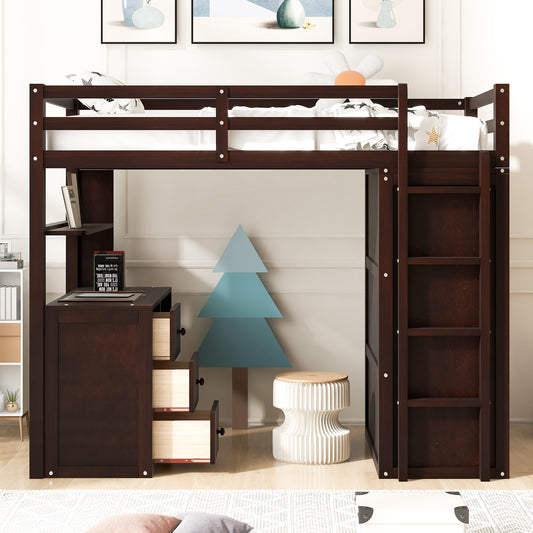 Twin size Loft Bed with Drawers,Desk,and Wardrobe